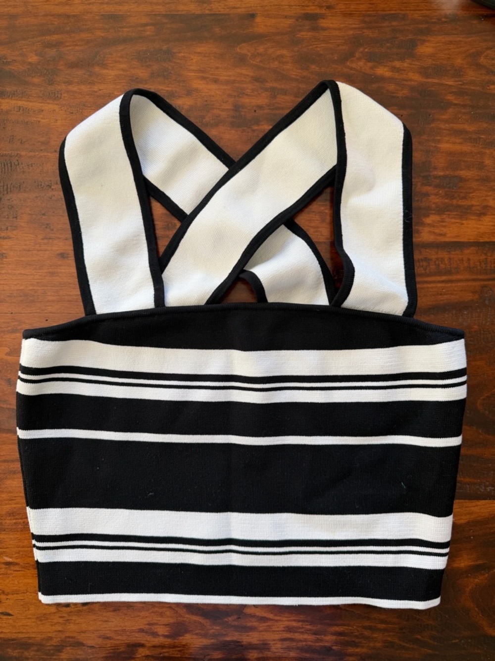 Babaton Black and White Striped Cropped Tank